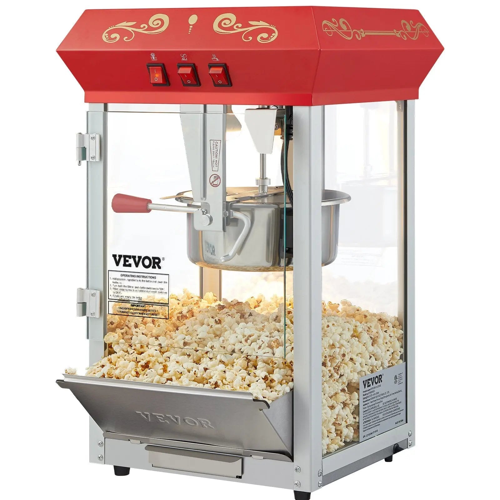 VEVOR Popcorn Popper Machine 8 Oz Countertop Popcorn Maker 850W 48 Cups Red VEVOR