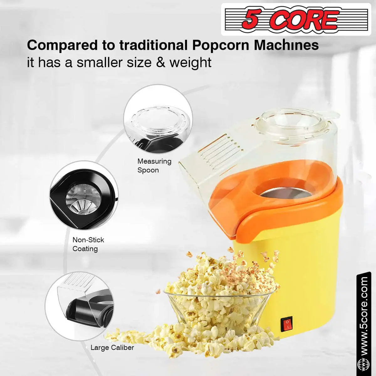 5 Core Popcorn Machine 16 Cup Capacity Hot Air Popper 5 Core