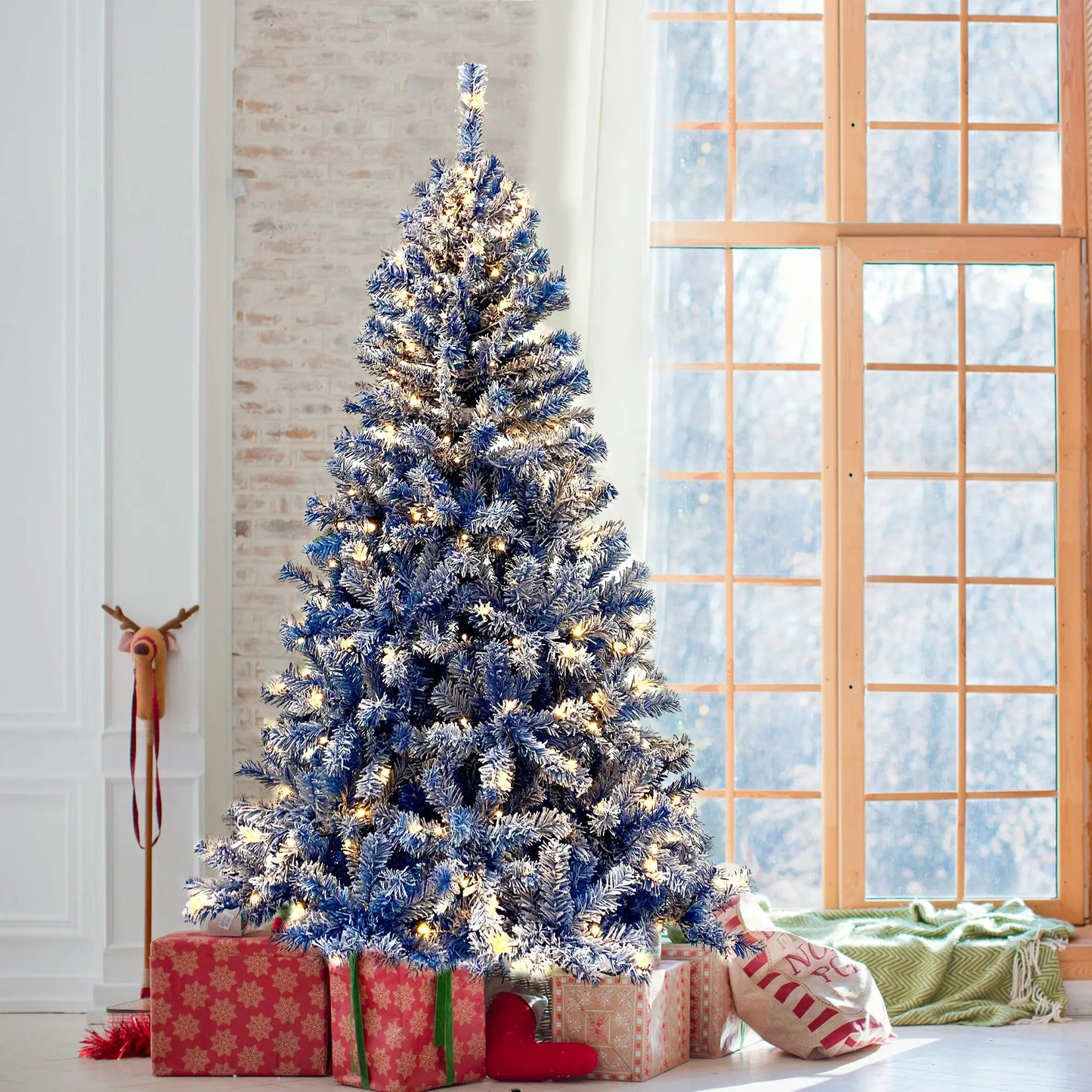 6FT Pre-Lit Hinged Artificial Fir Christmas Tree - Blue Orien Home