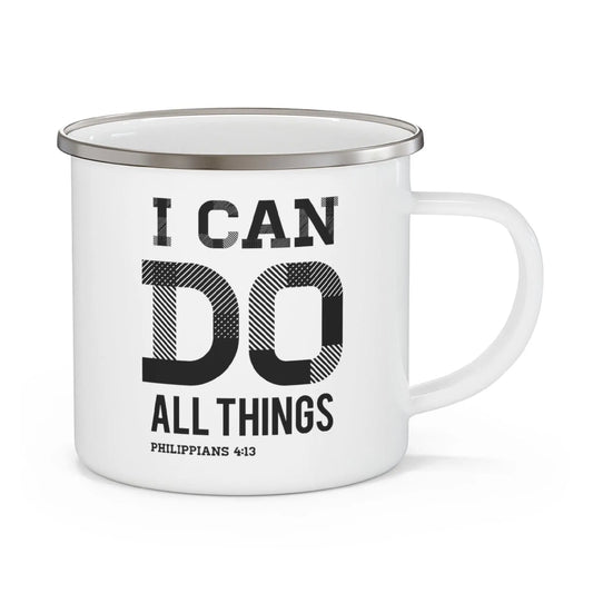 Enamel Camping Mug, i Can Do All Things Philippians 4:13 Black Illustration inQue.Style