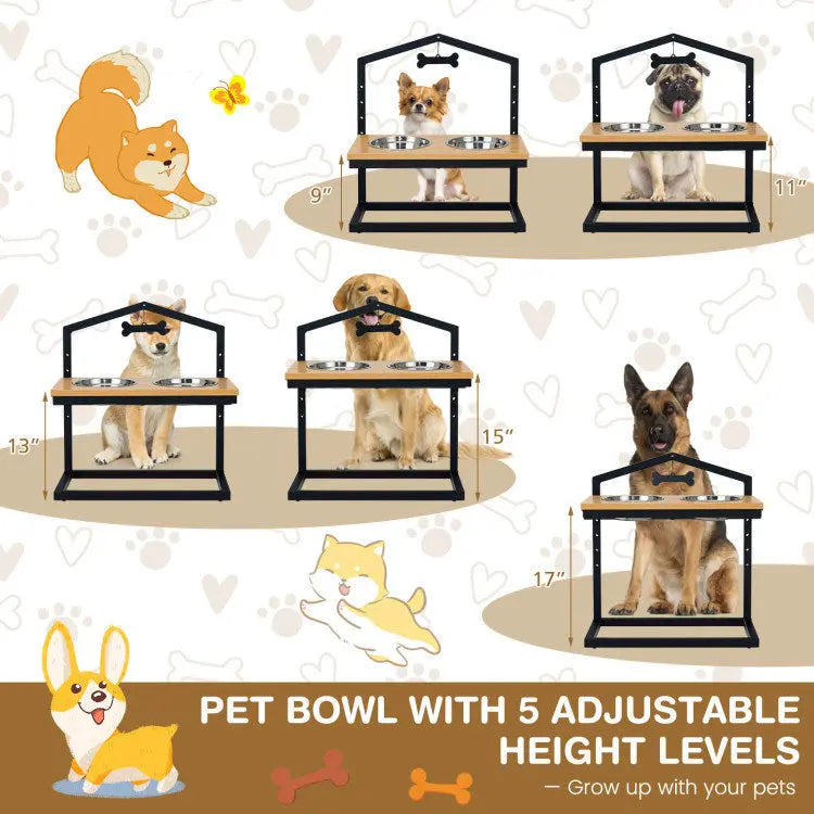 5 Heights Elevated Pet Feeder with 2 Detachable Stainless Steel Bowl Summit Supplies