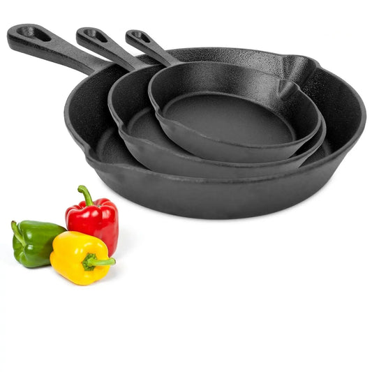 3Pcs Pre-Seasoned Cast Iron Skillet Set Eggracks by Global Phoenix