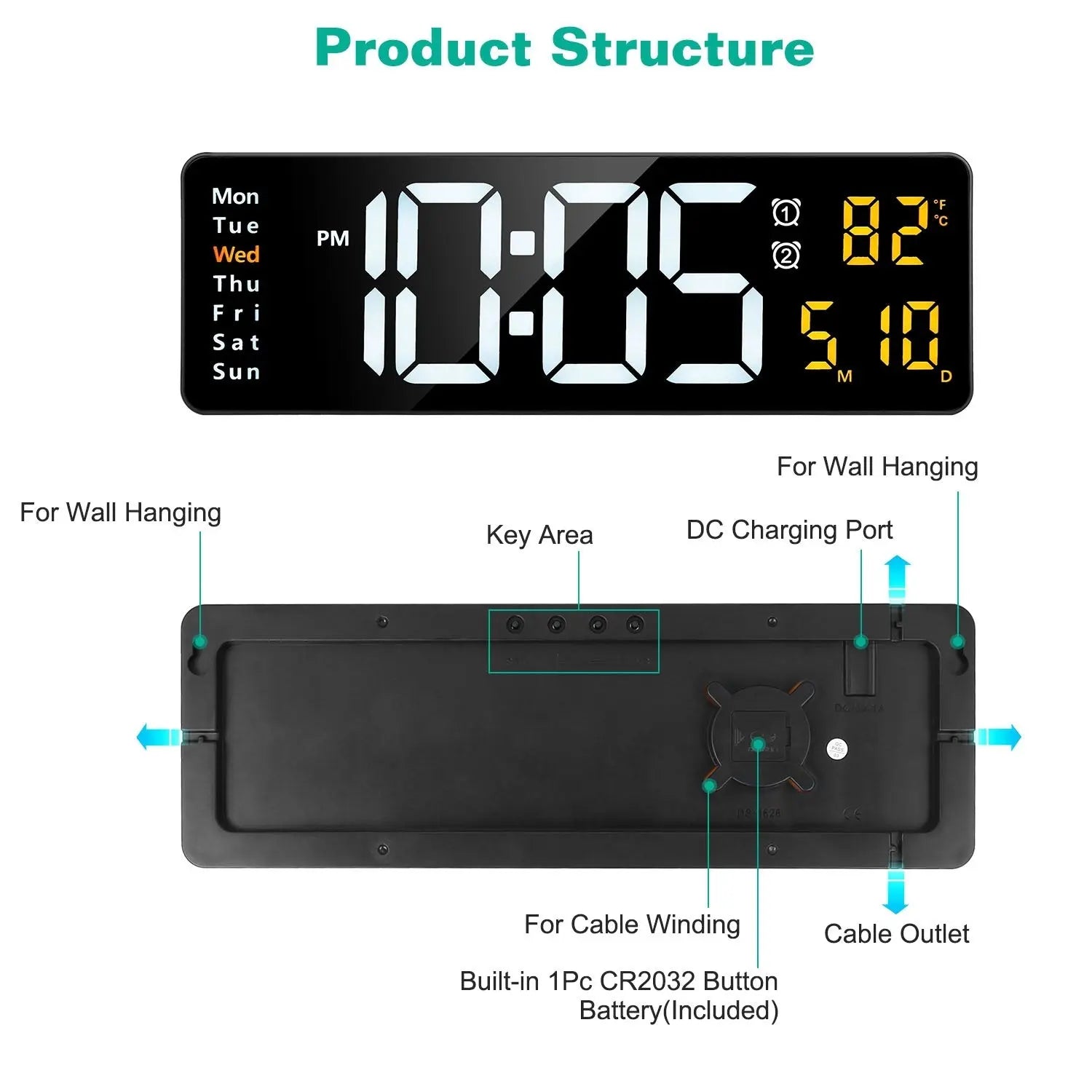 15.7in LED Digital Wall Clock with Remote Control 10 Level Brightness 3 Alarm Settings 12 24Hr Format Timing Countdown Temperature Calendar Display iMounTEK