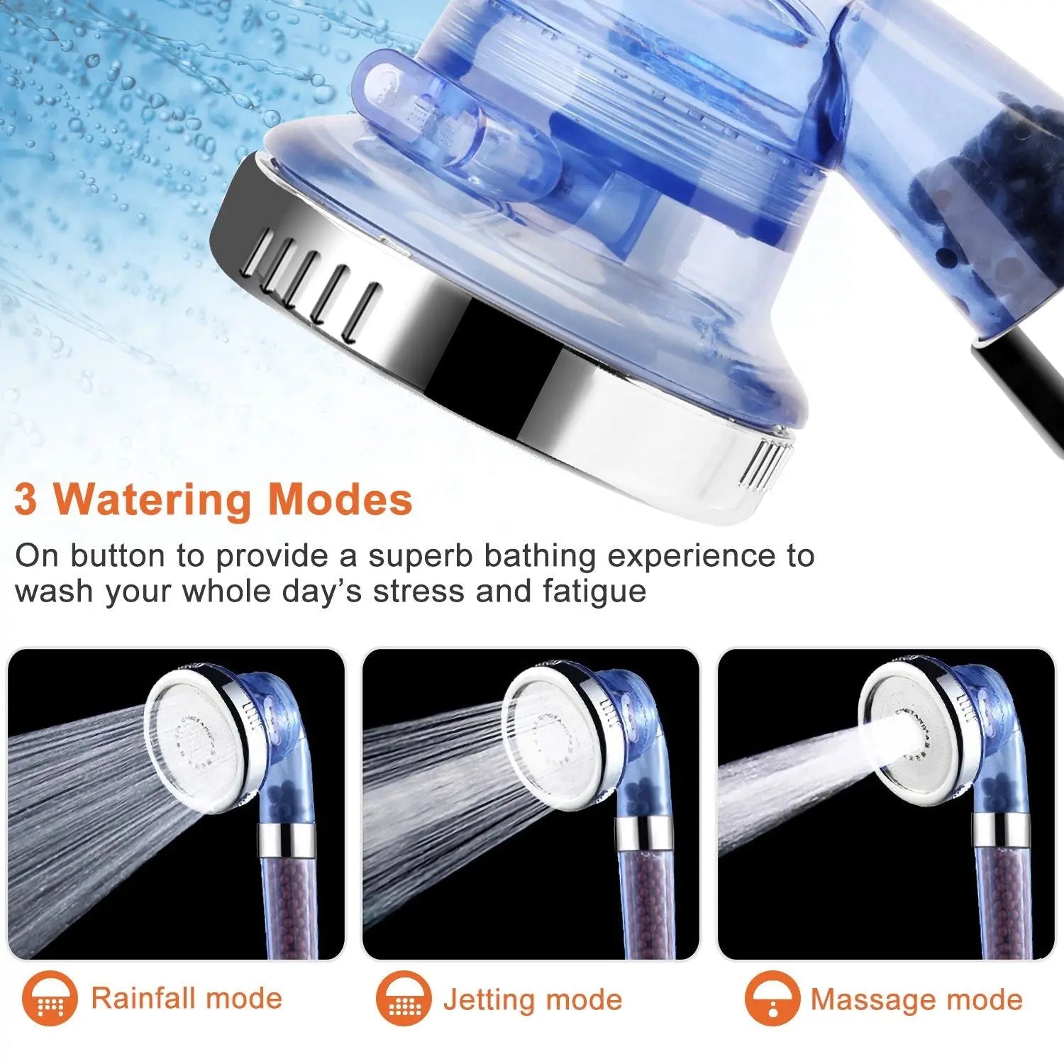 Ionic Filtration Shower Head High Pressure 3 Mode Stone Water Saving Bath Handheld Shower Doba