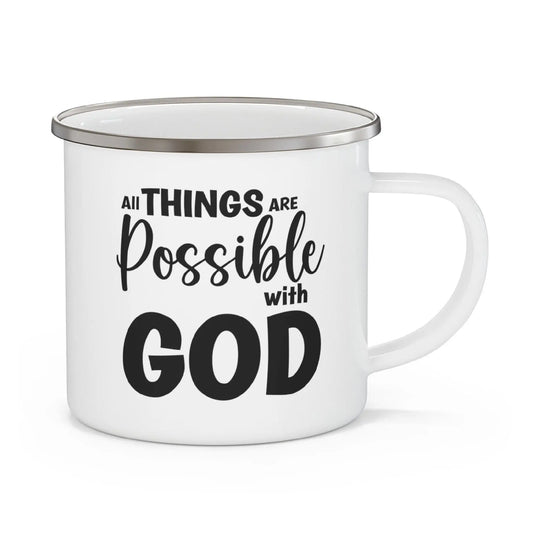 Enamel Camping Mug, All Things Are Possible With God - Black inQue.Style