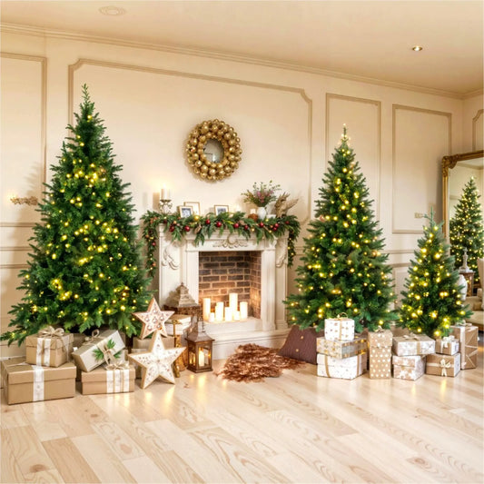 Pre-Lit Green Pine Artificial Christmas Tree, Set (8FT, 6FT, 4FT_ - Gee-Commerce, LLC