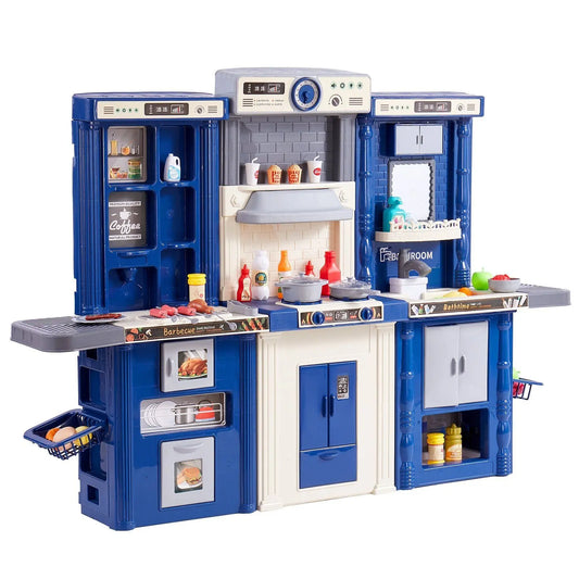 VEVOR Kitchen Playset Kids Pretend Cooking Play Toy 74 Piece Accessories Blue - Gee-Commerce, LLC