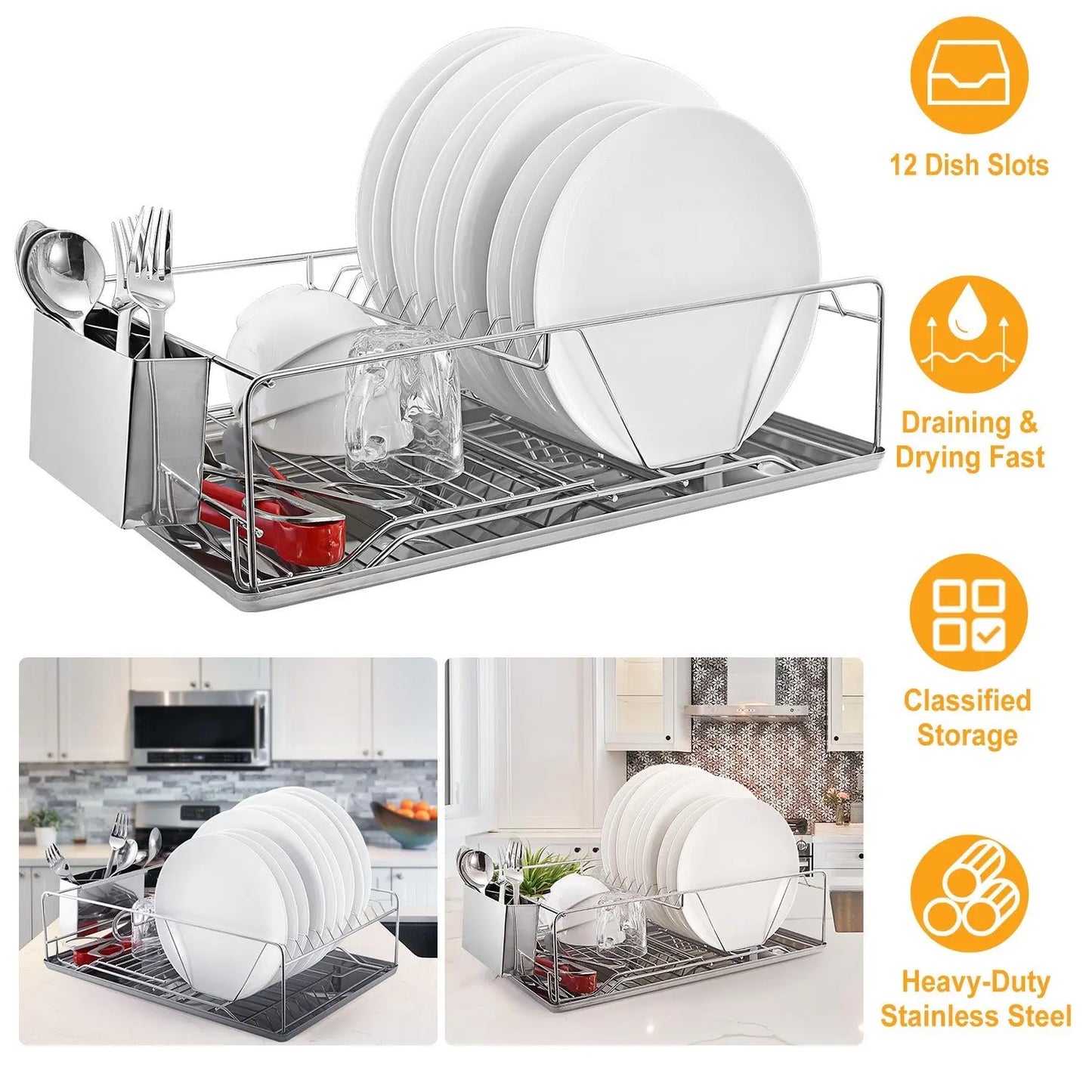 Stainless Steel Dish Rack w/ Drainboard Cutlery Holder Doba