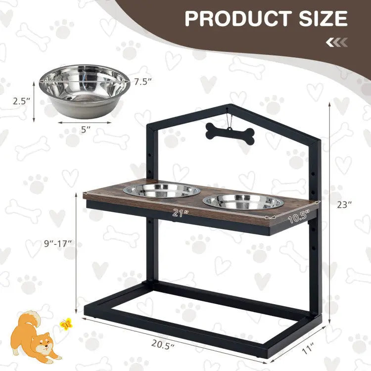 5 Heights Elevated Pet Feeder with 2 Detachable Stainless Steel Bowl Summit Supplies