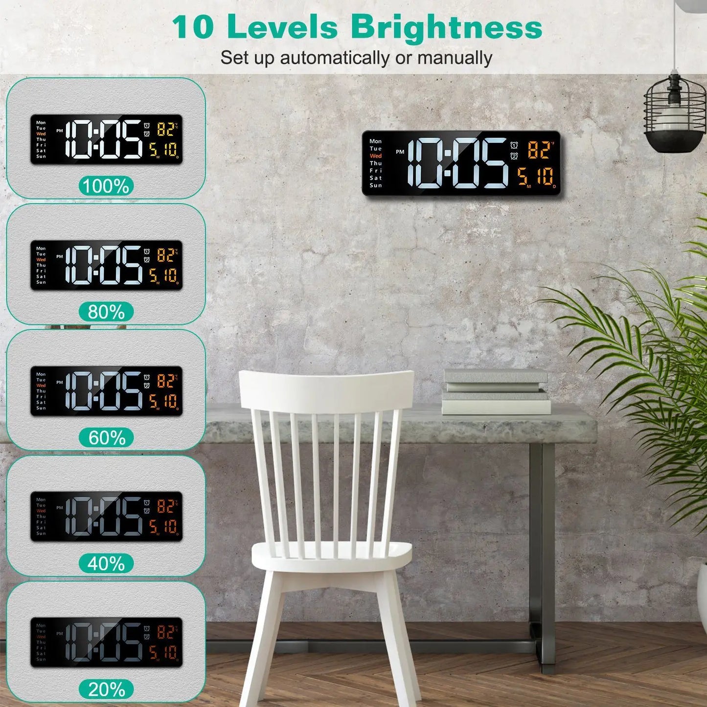 15.7in LED Digital Wall Clock with Remote Control 10 Level Brightness 3 Alarm Settings 12 24Hr Format Timing Countdown Temperature Calendar Display iMounTEK