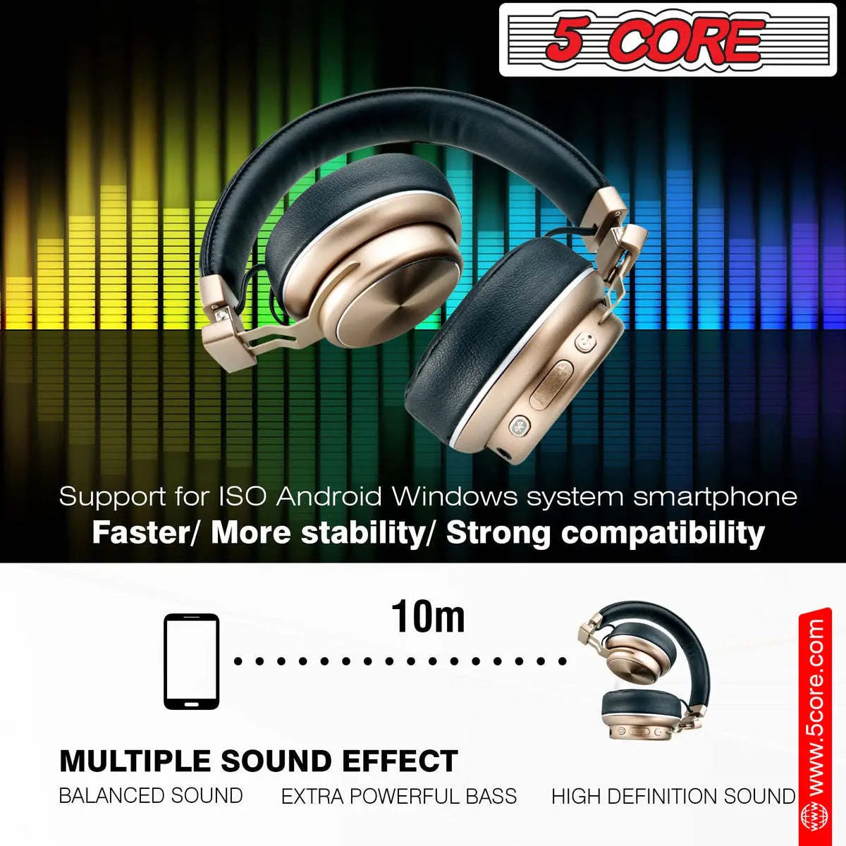 5 Core Bluetooth Headphones Over Ear Noise Cancelling Headset 5 Core