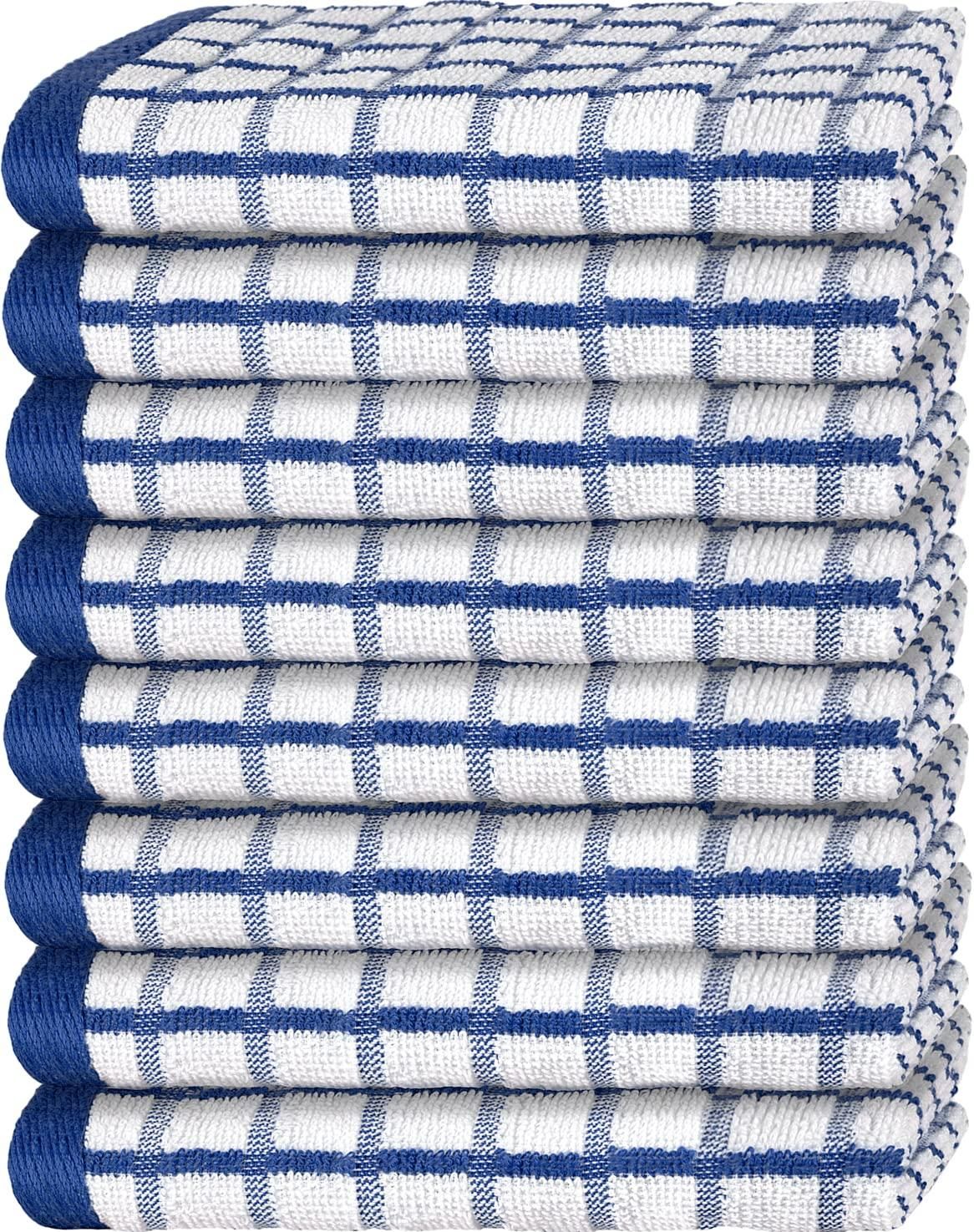 Premium Dish Towels - 8 Pack 100% Cotton - 16x26 in Blue Doba