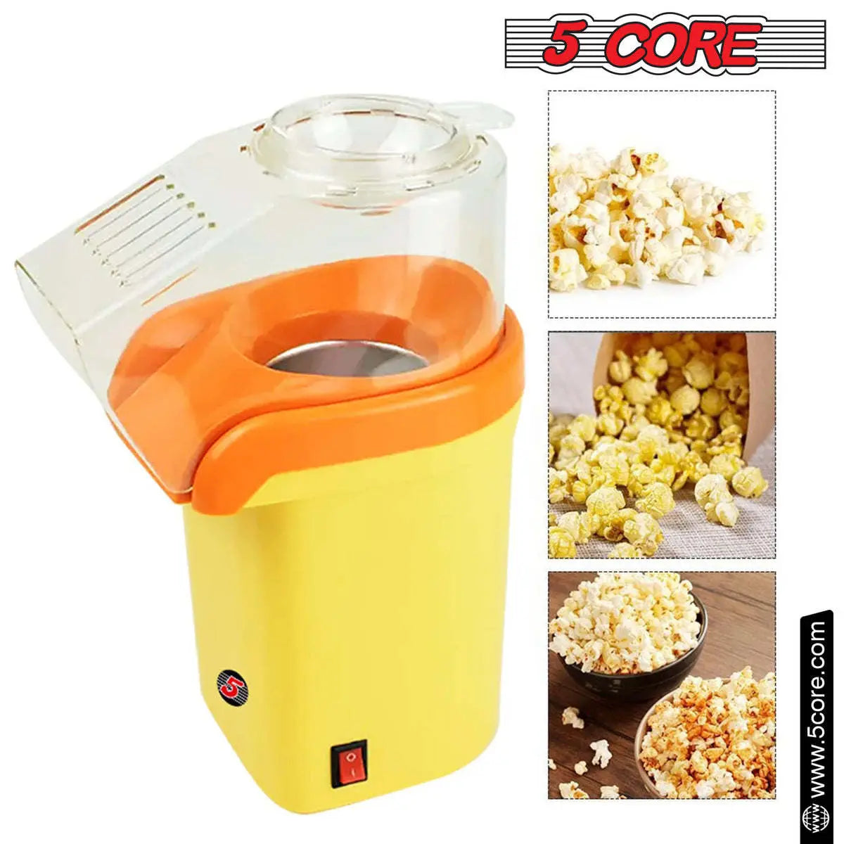 5 Core Popcorn Machine 16 Cup Capacity Hot Air Popper 5 Core