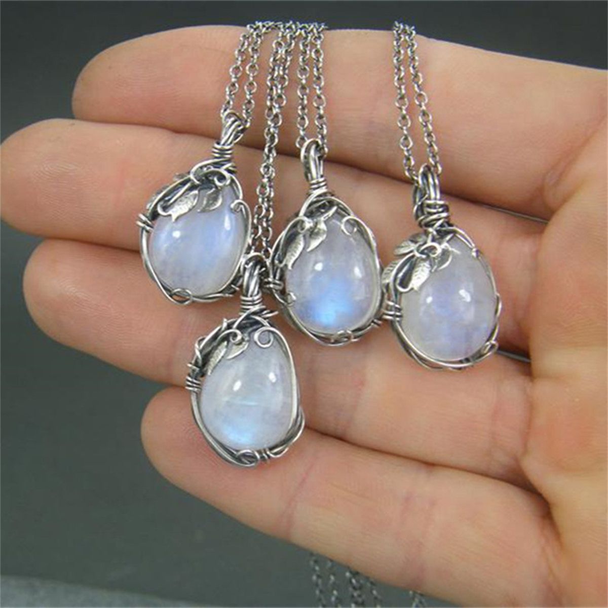 Natural Moonstone Necklace White Round Gemstone Pendant,Birthday Present Unique Handmade Artisan Jewelry, Vintage Style Gift for Women - Gee-Commerce, LLC