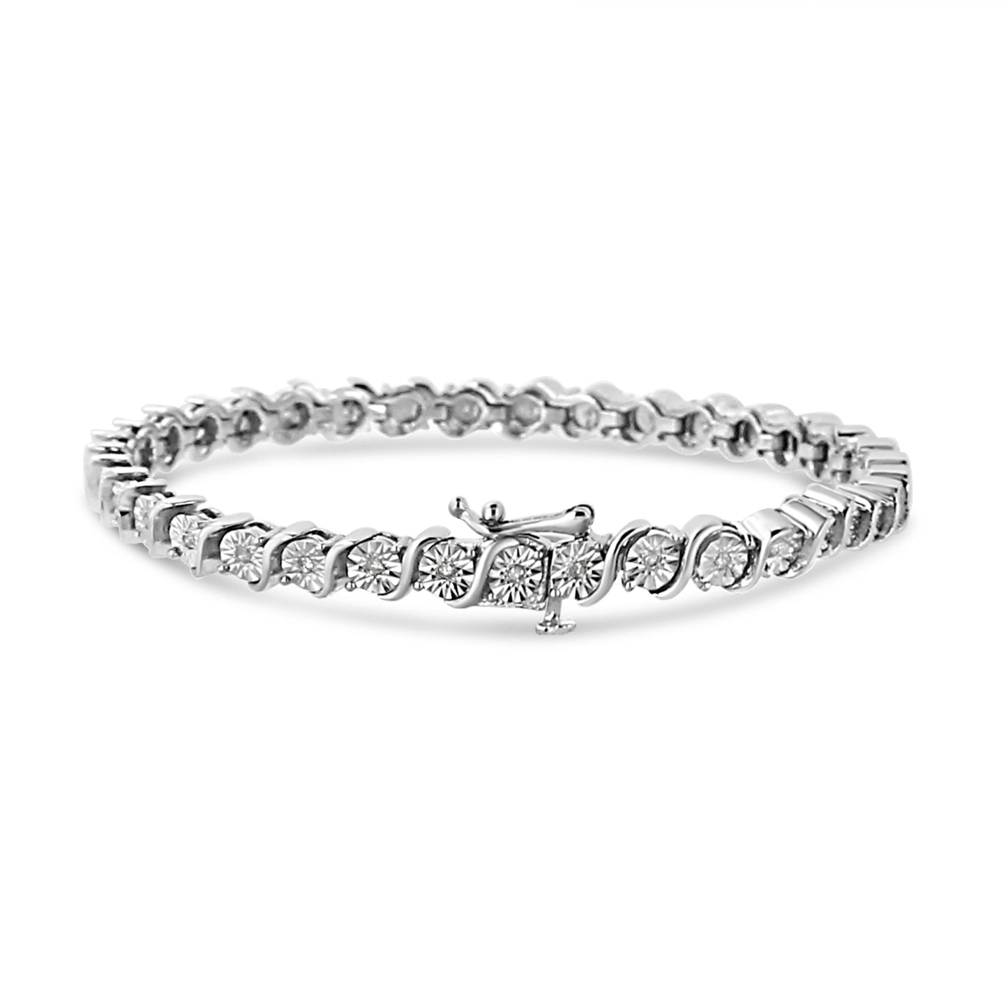 .925 Sterling Silver 1/4 Cttw Diamond Round Miracle Plate and "S" Link Tennis Bracelet (I-J Color, I2- I3 Clarity) - 7" Doba