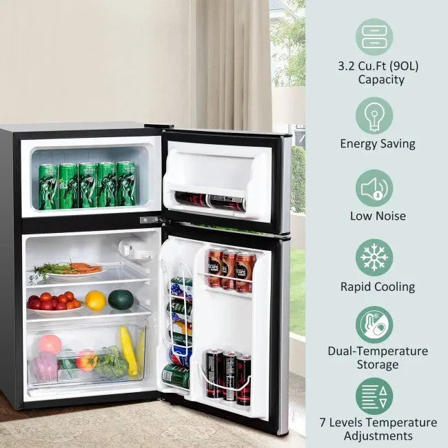 3.2 cu ft. Compact Stainless-Steel Refrigerator (Mini Fridge) Hooya Imp. & Exp.