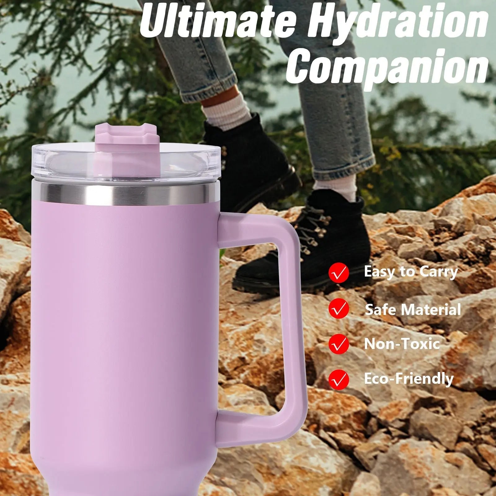 40oz Large Capacity Insulated Stainless Steel Tumbler with Handle and Straw Lid - Reusable Water Bottle, Travel Mug for Men & Women, Perfect for Outdoor Camping and Driving - Gee-Commerce, LLC