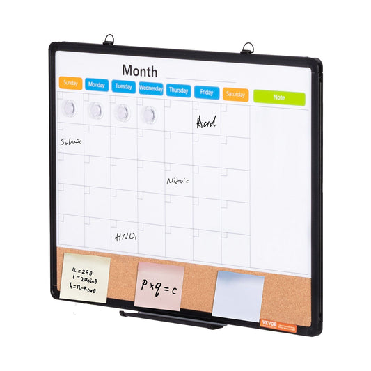 VEVOR 24"x18" Monthly Calendar Whiteboard & Cork Board Combo with Aluminum Frame Doba