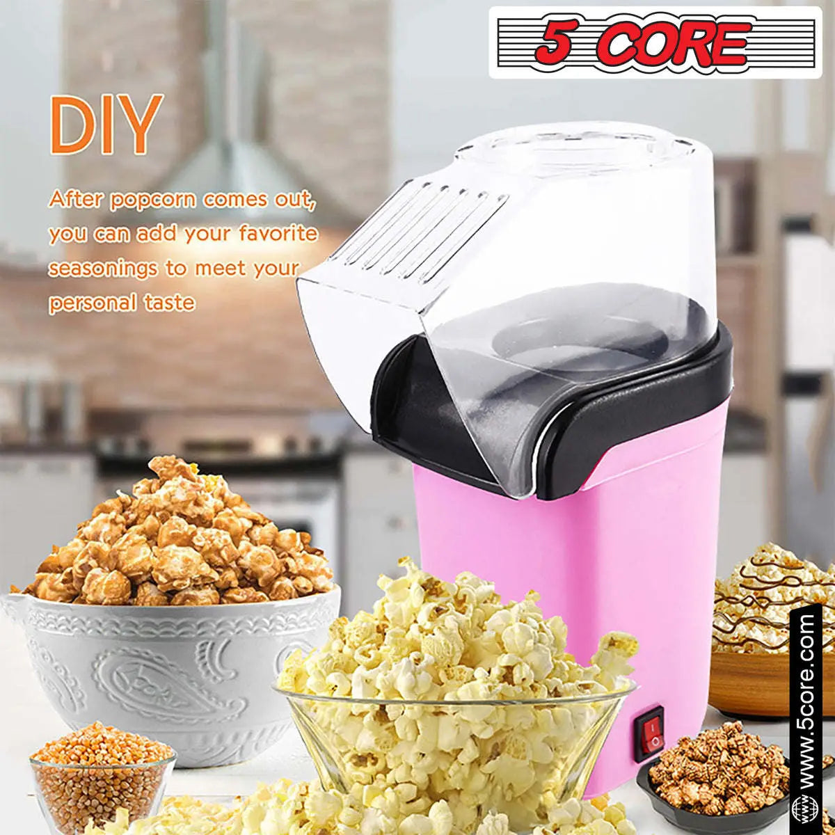 5 Core Popcorn Machine 16 Cup Capacity Hot Air Popper 5 Core