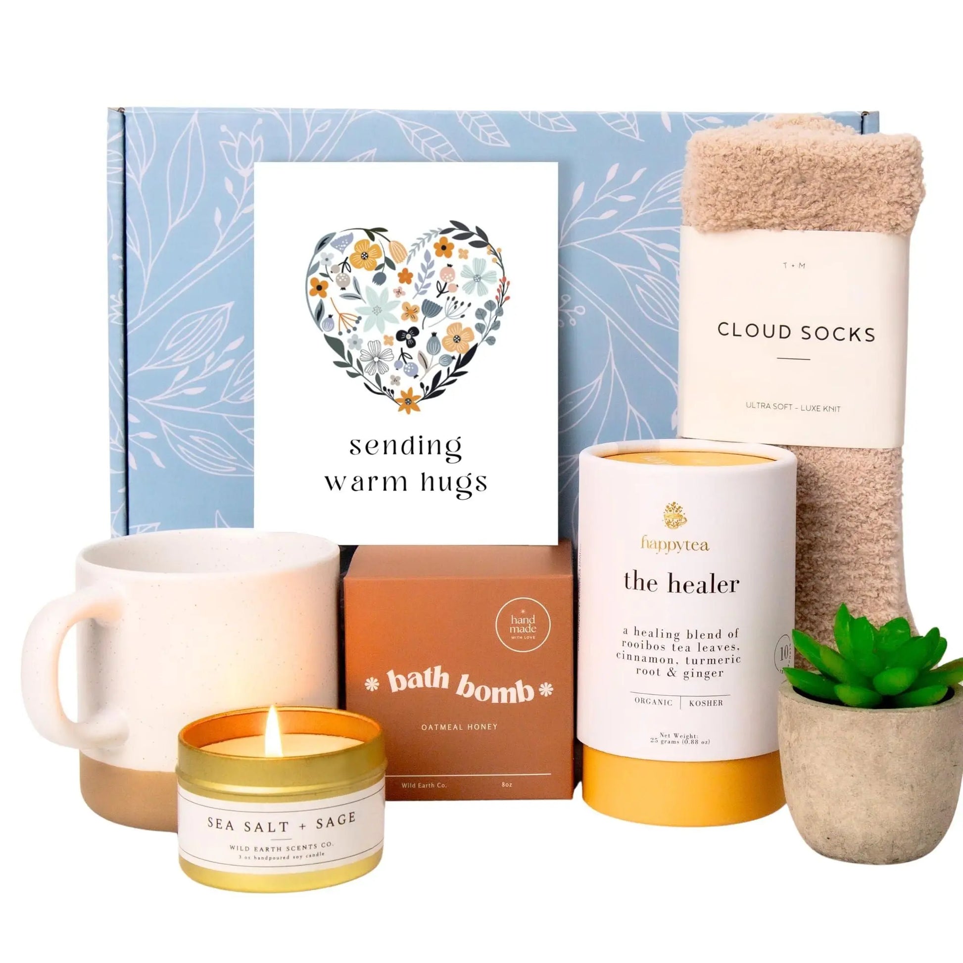 Luxe Get Well Soon Gift Box for Women - Organic Self Care Package with Bath Bomb, Fluffy Socks, Mug, Lemon Ginger Tea, Candle & Warm Hugs Card - Gee-Commerce, LLC