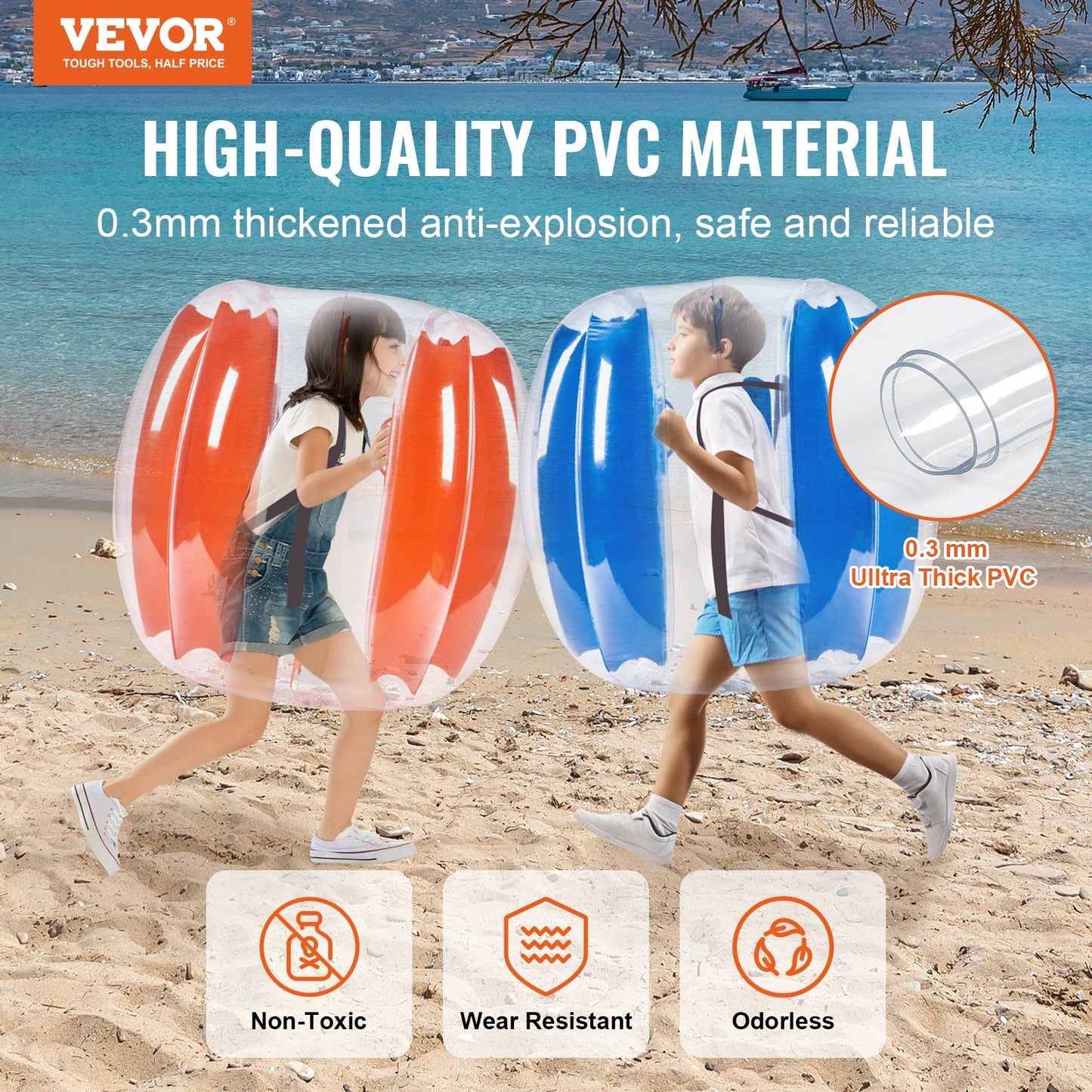 VEVOR Inflatable Bumper Balls 2-Pack, 3FT/0.9M Body Sumo Zorb Balls for Kids & Teens, Durable PVC Human Hamster Bubble Balls for Outdoor Team Gaming Play, Bumper Bopper Toys for Playground, Yard, Par Doba