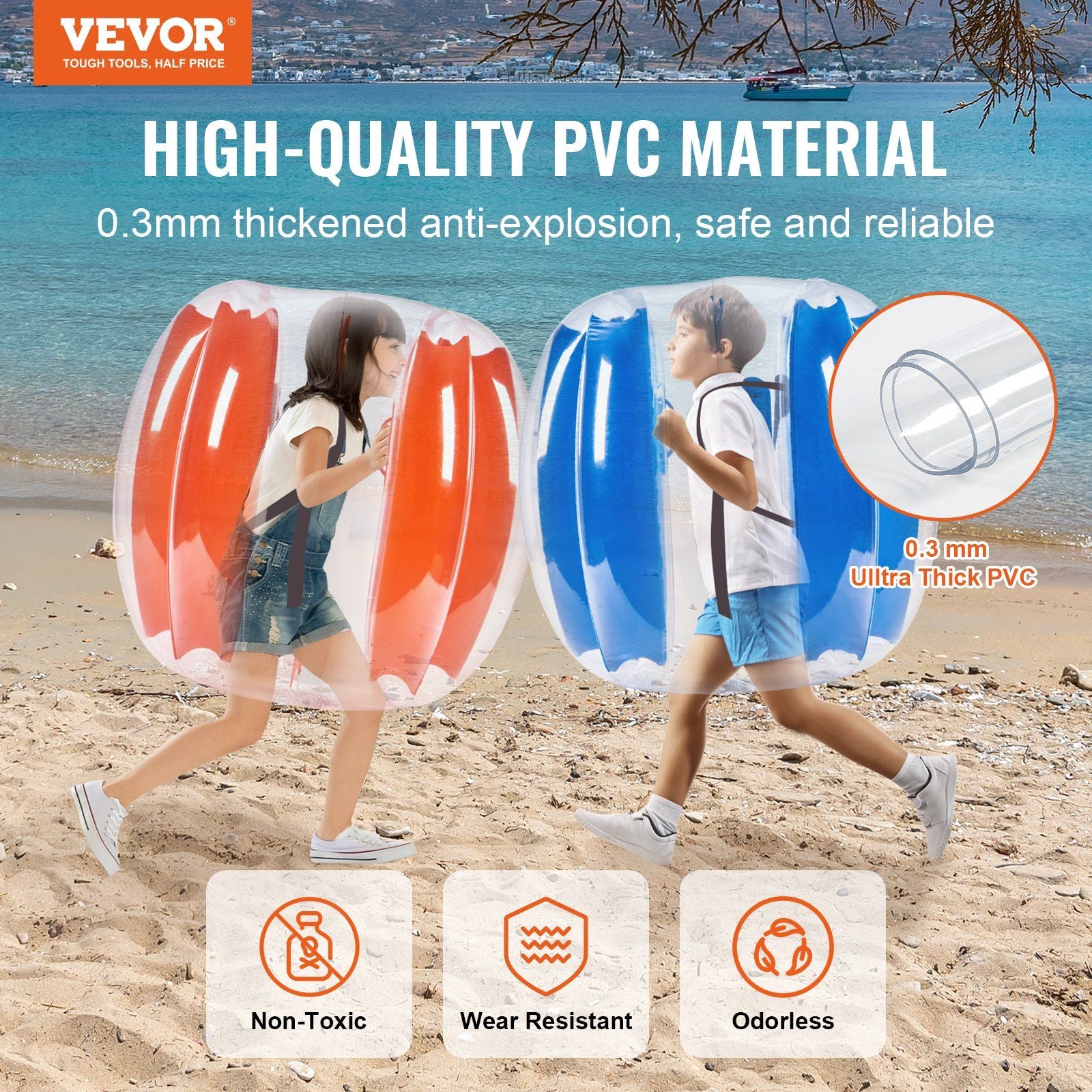 VEVOR Inflatable Bumper Balls 2-Pack, 3FT/0.9M Body Sumo Zorb Balls for Kids & Teens, Durable PVC Human Hamster Bubble Balls for Outdoor Team Gaming Play, Bumper Bopper Toys for Playground, Yard, Par Doba