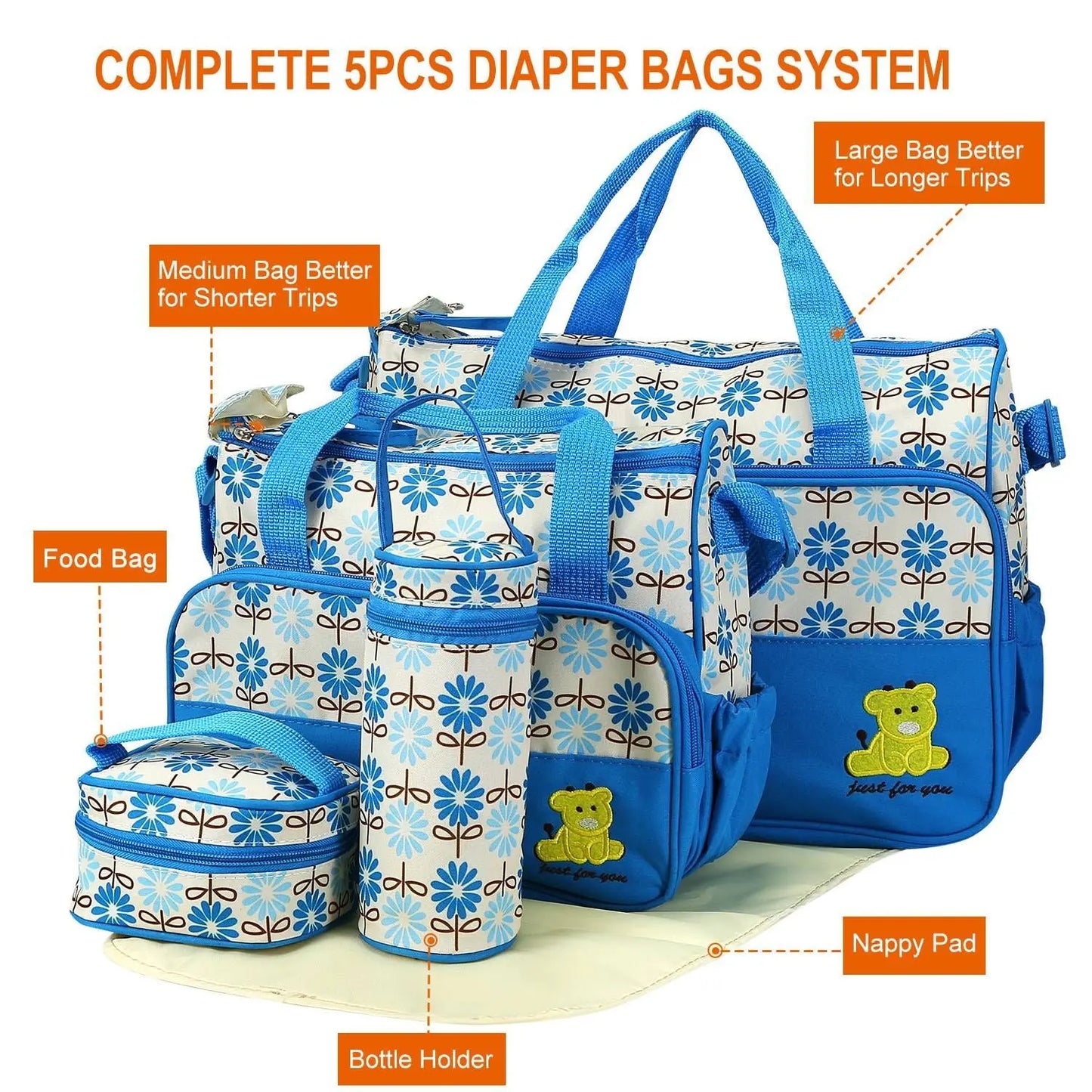 5PCS Baby Nappy Diaper Bags Set Doba