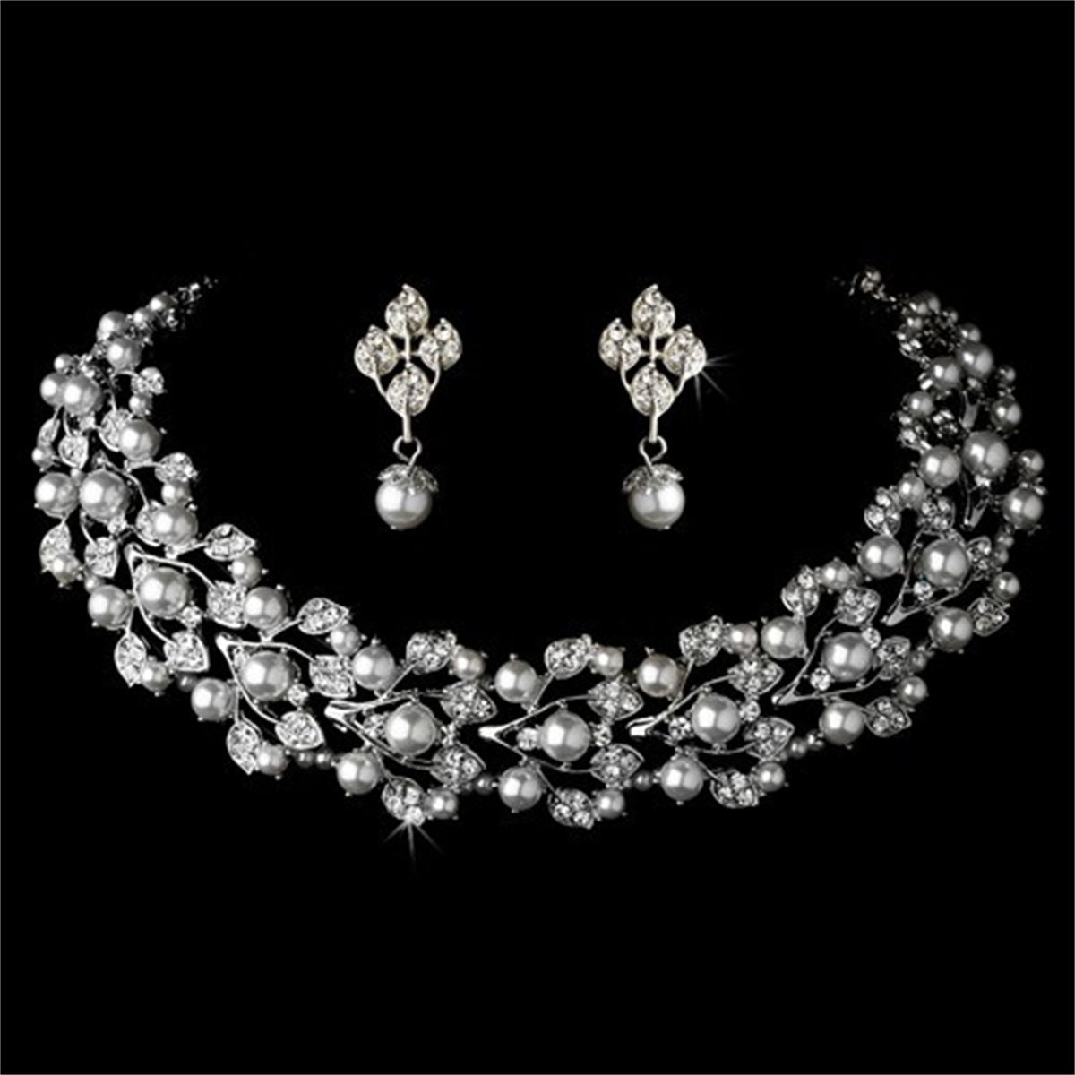 Luxurious Rhinestone Layered Pearl Necklace for Women Vintage Bridal Pearl Necklace - Gee-Commerce, LLC