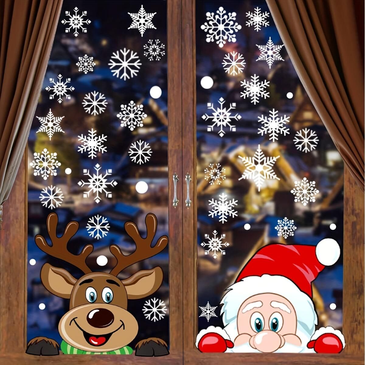 4 Sheets Christmas Window Clings Snowflake Snowman Moose Elk Pattern Window Decals Reusable Static Stickers for Christmas Holiday Birthday Home Decoration Doba