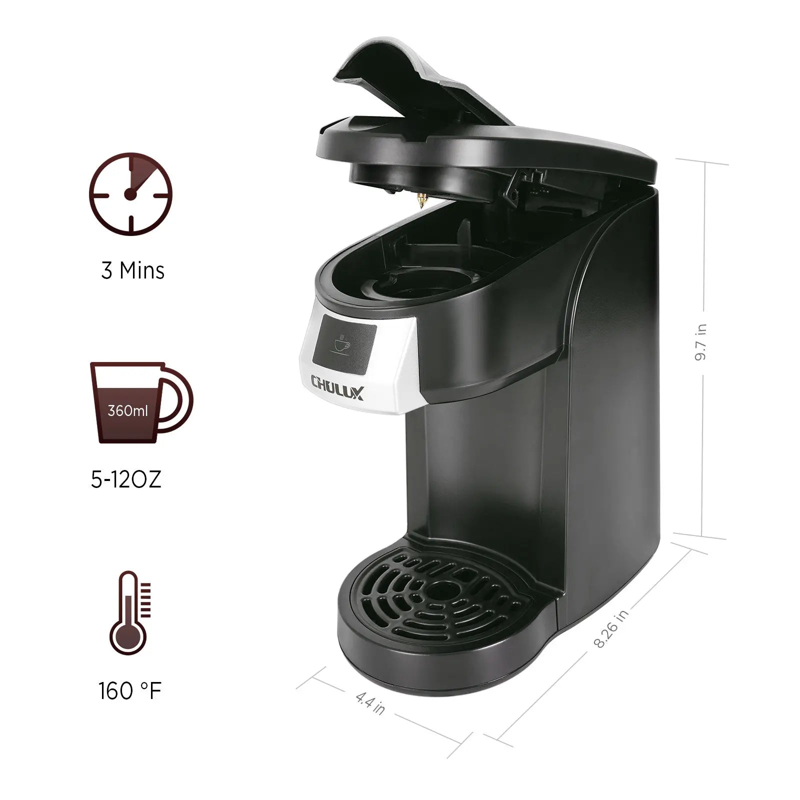 Single Serve Coffee Maker KCUP Pod Coffee Brewer, CHULUX Upgrade Single Cup Coffee Machine Fast Brewing, All in One Simply Coffee Maker for K CUP Ground Coffee Tea, Mini Coffee Machine Brew in Minutes Doba