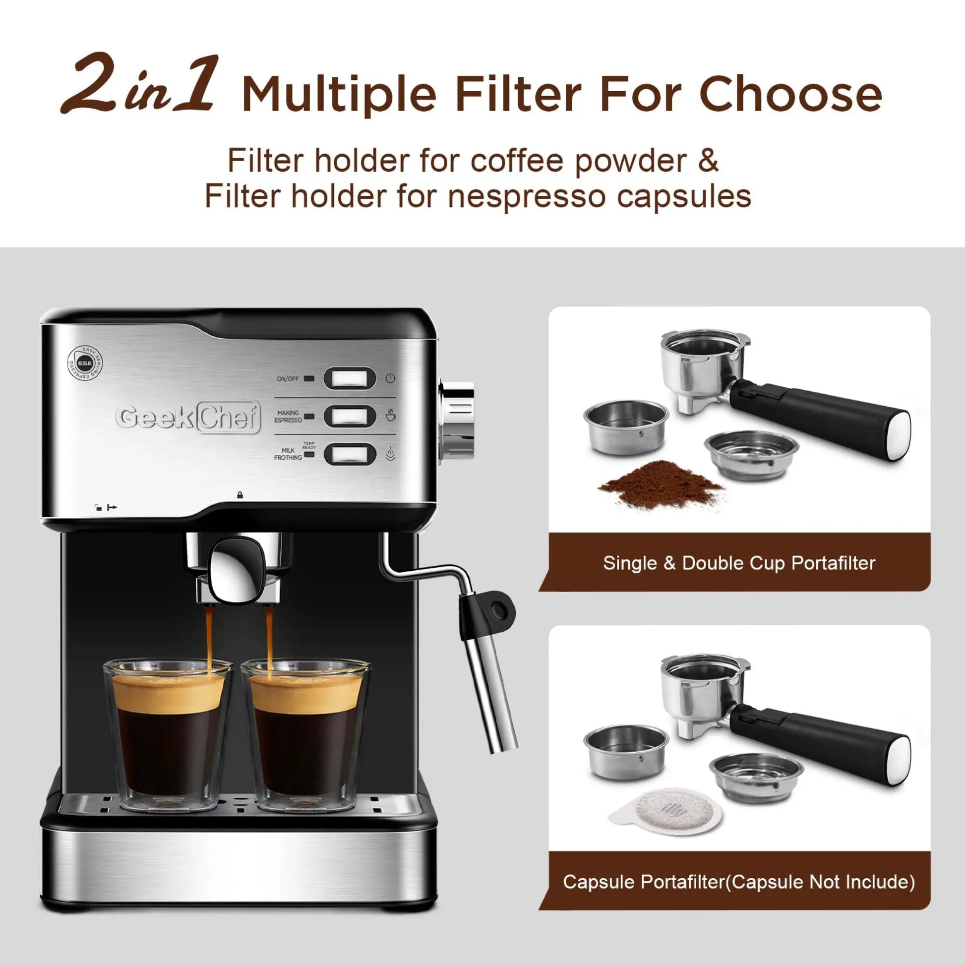 Geek Chef Espresso Machine - 20 Bar Pump Coffee Maker with Milk Frother Geek Chef