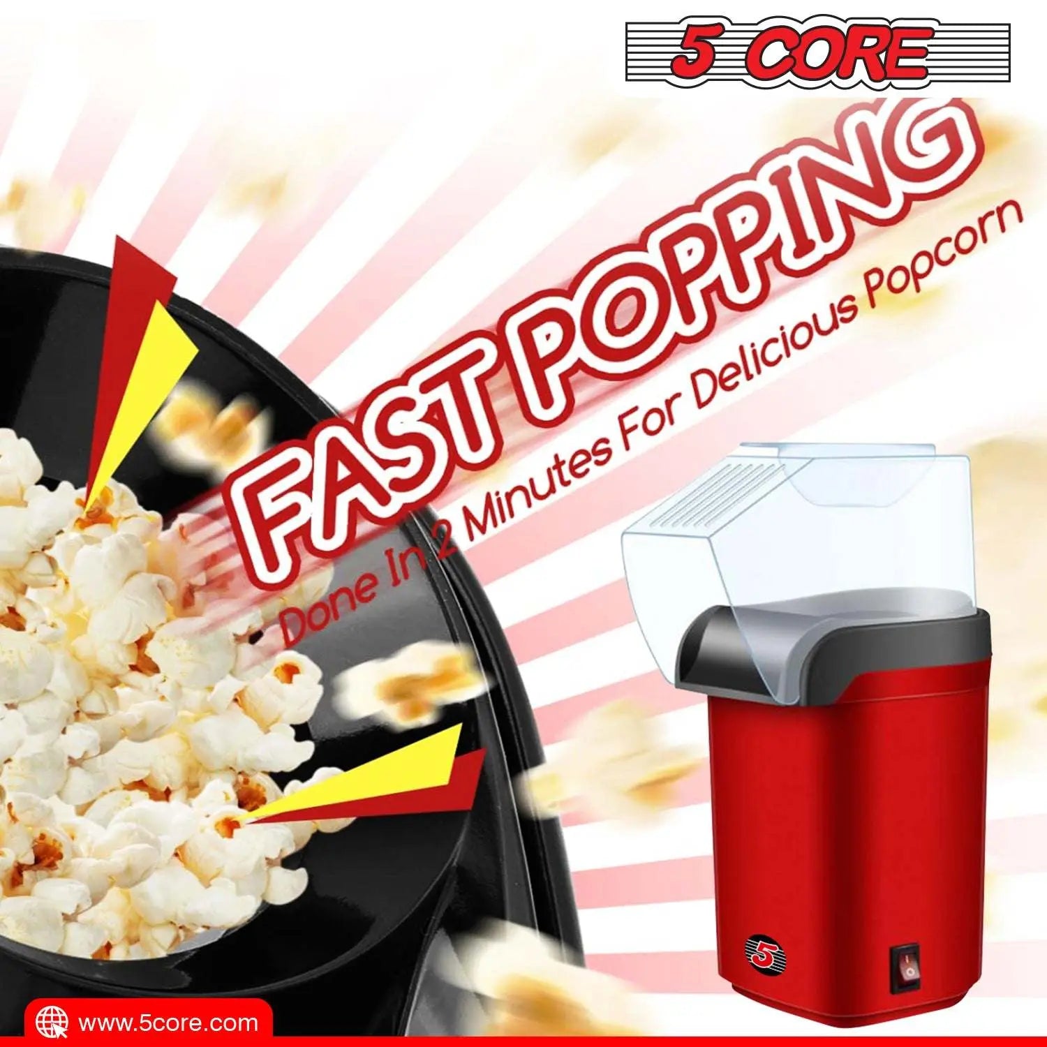 5 Core Popcorn Machine 16 Cup Capacity Hot Air Popper 5 Core