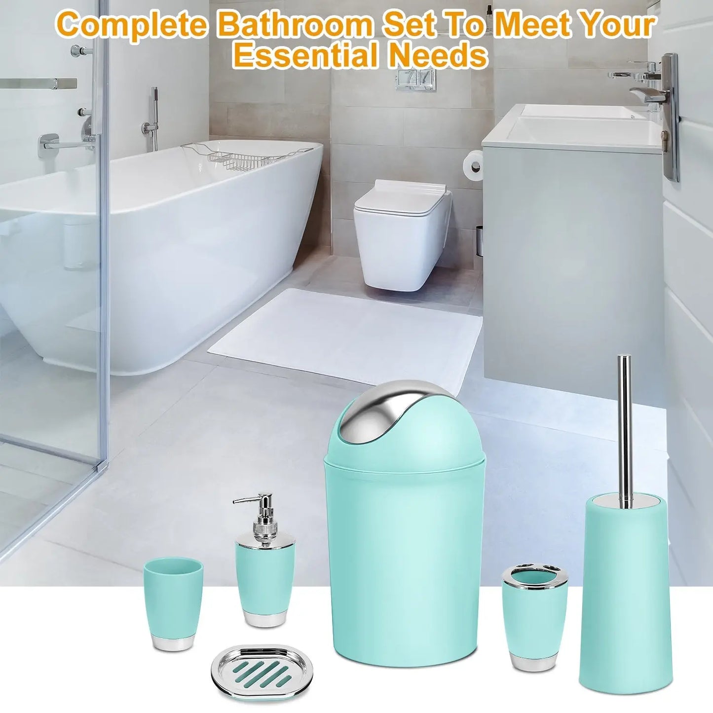 Bathroom Accessories Set 6 Pcs Bathroom Ensemble Complete with Soap Dispenser & Toothbrush Holder Eggracks by Global Phoenix