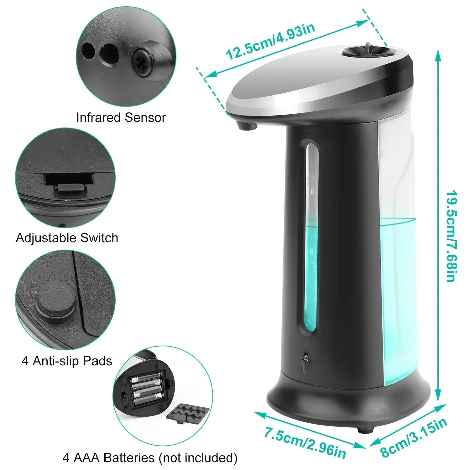 Automatic Soap Dispenser 16.9OZ Anti-slip Sensor Refillable Hand Gel Desktop Dispenser 2 Drop Volume Adjustment Doba