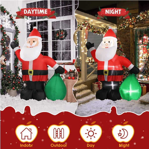 6 FT Lighted Christmas Inflatable Decoration, Inflatable Santa Claus With Large Gift Bag, Funny Blow Up Yard Decorations With Built-in LED Lights For Holiday Party Front Yard Lawn Garden Decor Doba