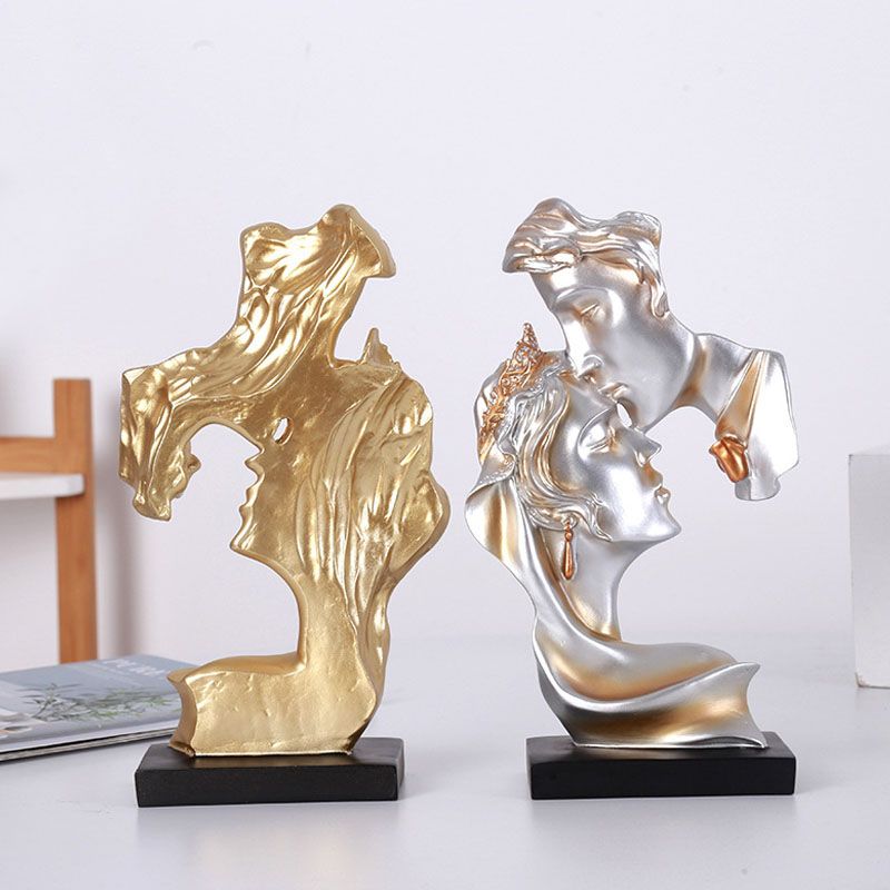 NORTHEUINS 26cm Resin Couple Mask Kissing Lover Figurines Creative Valentine's Day Present Desktop Art Statue Home Decor Objects - Gee-Commerce, LLC