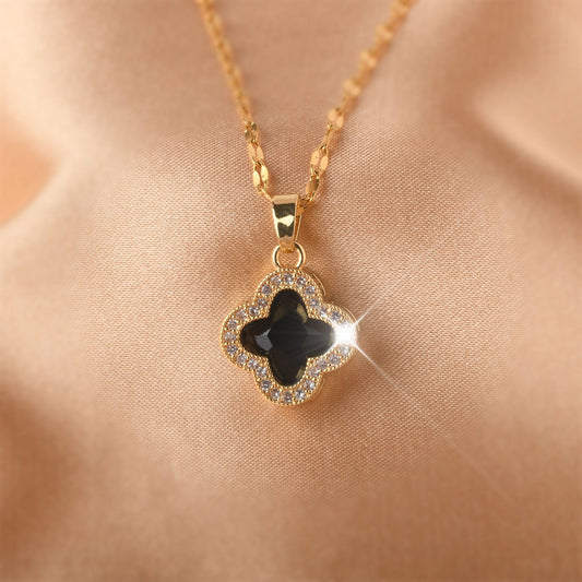 Simple Flower Shape Pendant Necklace Inlaid Shiny Zircon 18K Gold Plated Cute Trendy Simple Titanium Steel Mother's Day / Valentine's Day Gift - Gee-Commerce, LLC