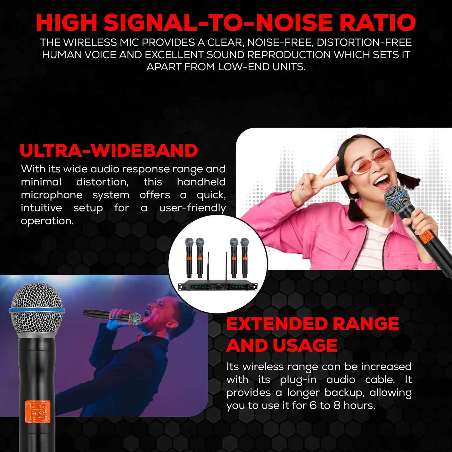 5 Core Wireless Microphones 8 Channel Dynamic Professional UHF Singing Mic System 5 Core