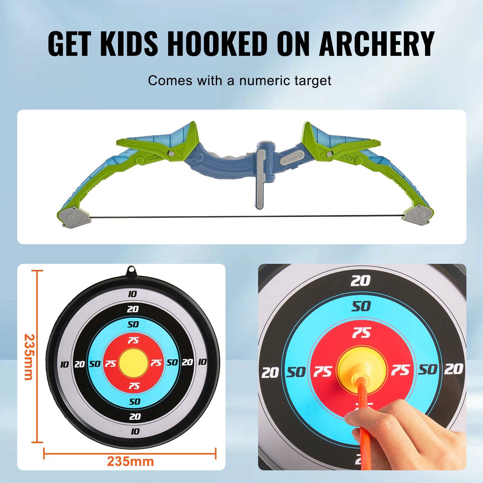 VEVOR Bow and Arrow Set for Kids, 2 Pack LED Light Up Archery Set with 20 Suction Cup Arrows, 2 Hanging Targets, 2 Quivers, 3 Target Cans, Outdoor Toy Birthday Gift for Boy & Girl 6 7 8 9 10+ Year Old Doba