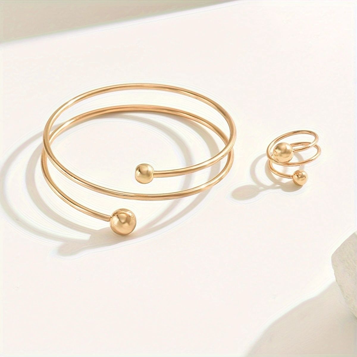 14K Gold Plated Minimalist  Bangle and Ring Set Doba