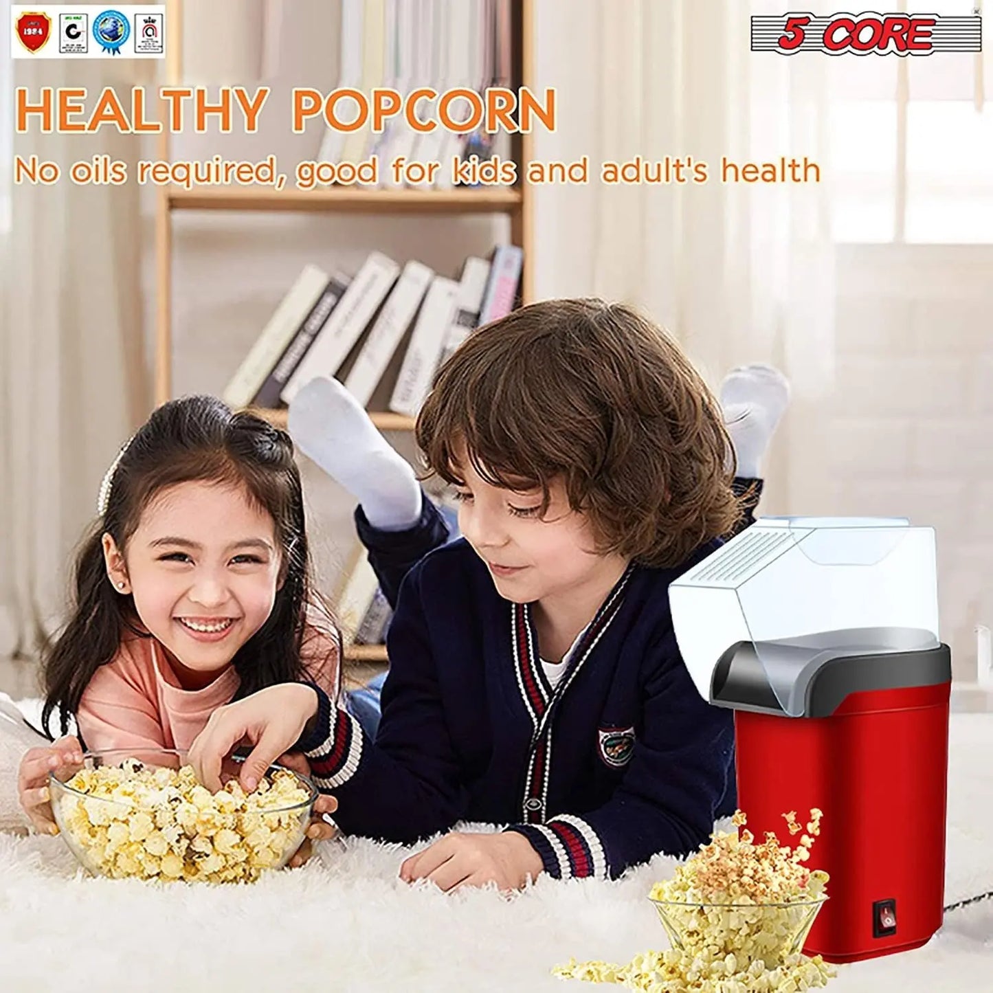 5 Core Popcorn Machine 16 Cup Capacity Hot Air Popper 5 Core