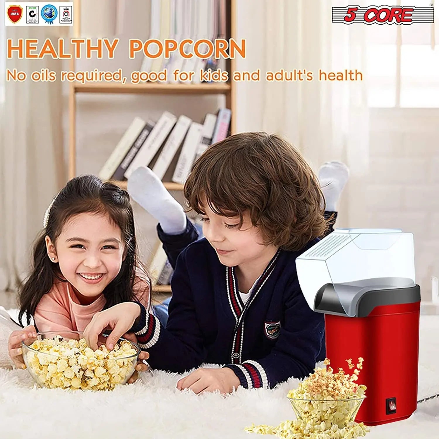 5 Core Popcorn Machine 16 Cup Capacity Hot Air Popper 5 Core