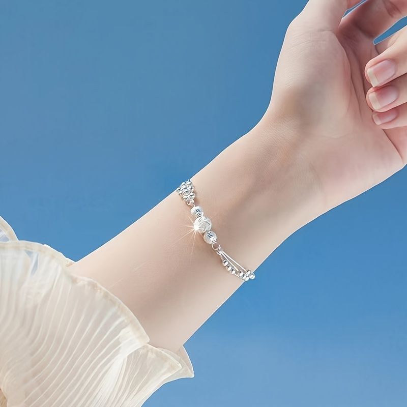 S925 Sterling Silver Fashion Women's Bracelet Double Layer Transfer Beaded Bracelet Trendy Niche Jewelry Valentines Day Decoration Gift - Gee-Commerce, LLC