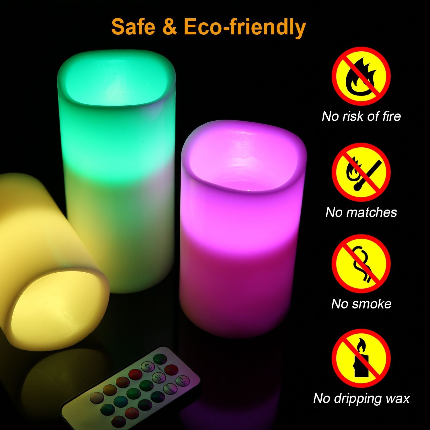 3Pcs Flameless Votive Candles - Wireless Battery Operated LED Flickering w/ Remote Control Timer Doba