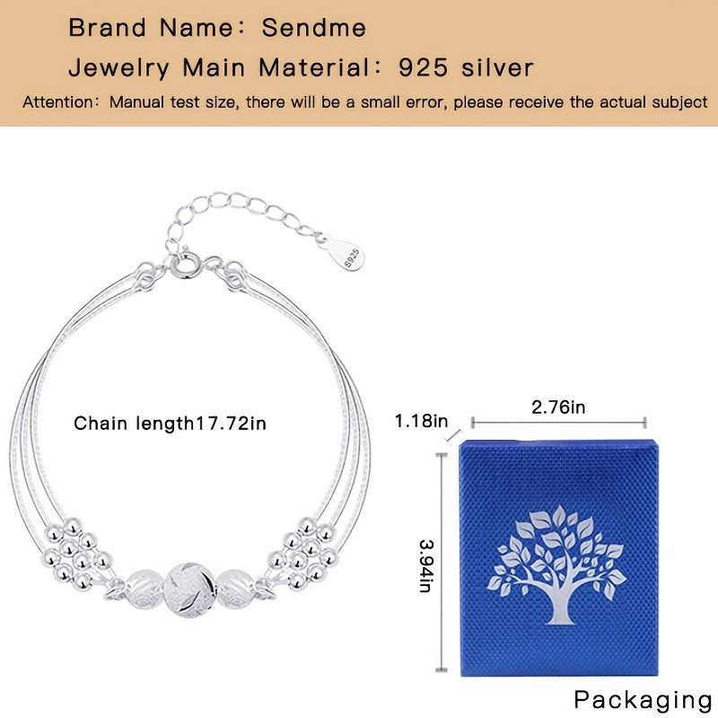 S925 Sterling Silver Fashion Women's Bracelet Double Layer Transfer Beaded Bracelet Trendy Niche Jewelry Valentines Day Decoration Gift - Gee-Commerce, LLC