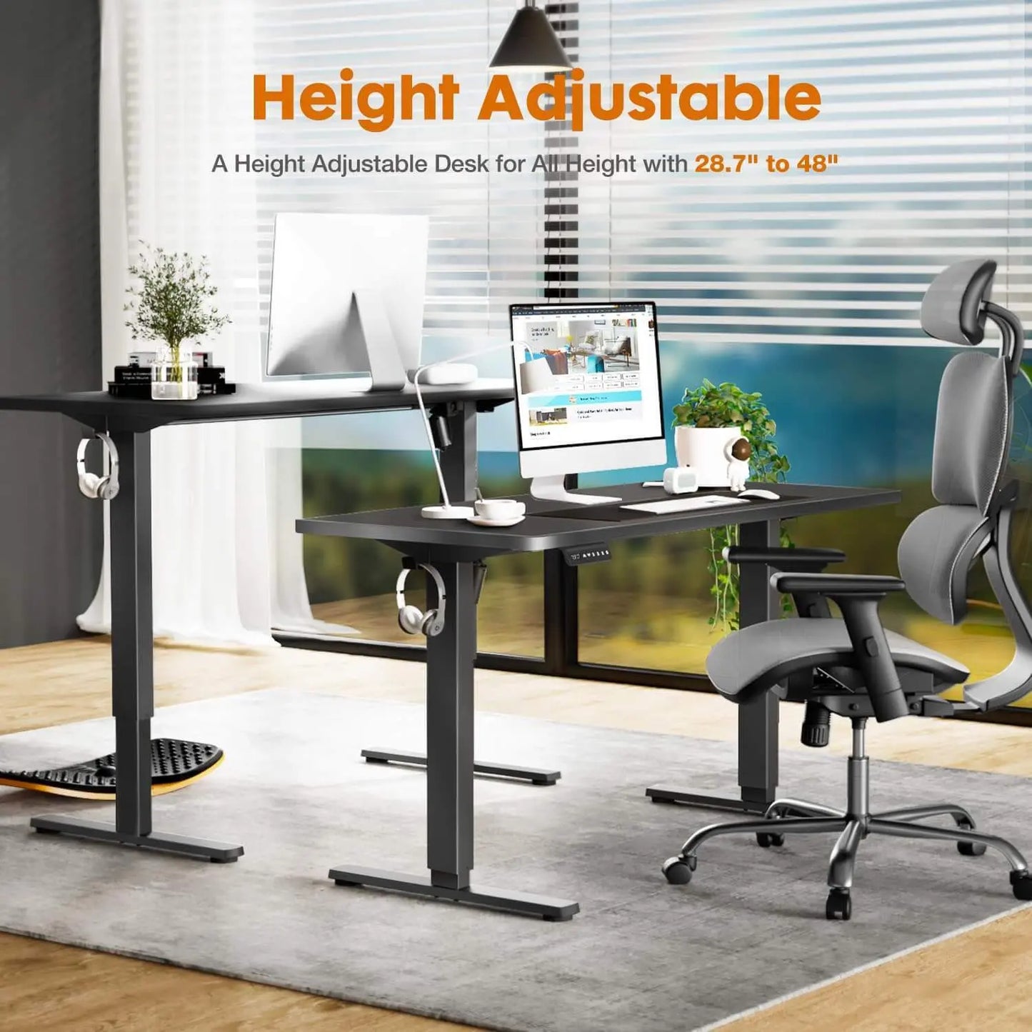 Electric Height Adjustable Standing Desk, Sit or Stand Ergonomic Computer Desk, Black,55'' x 24" Doba