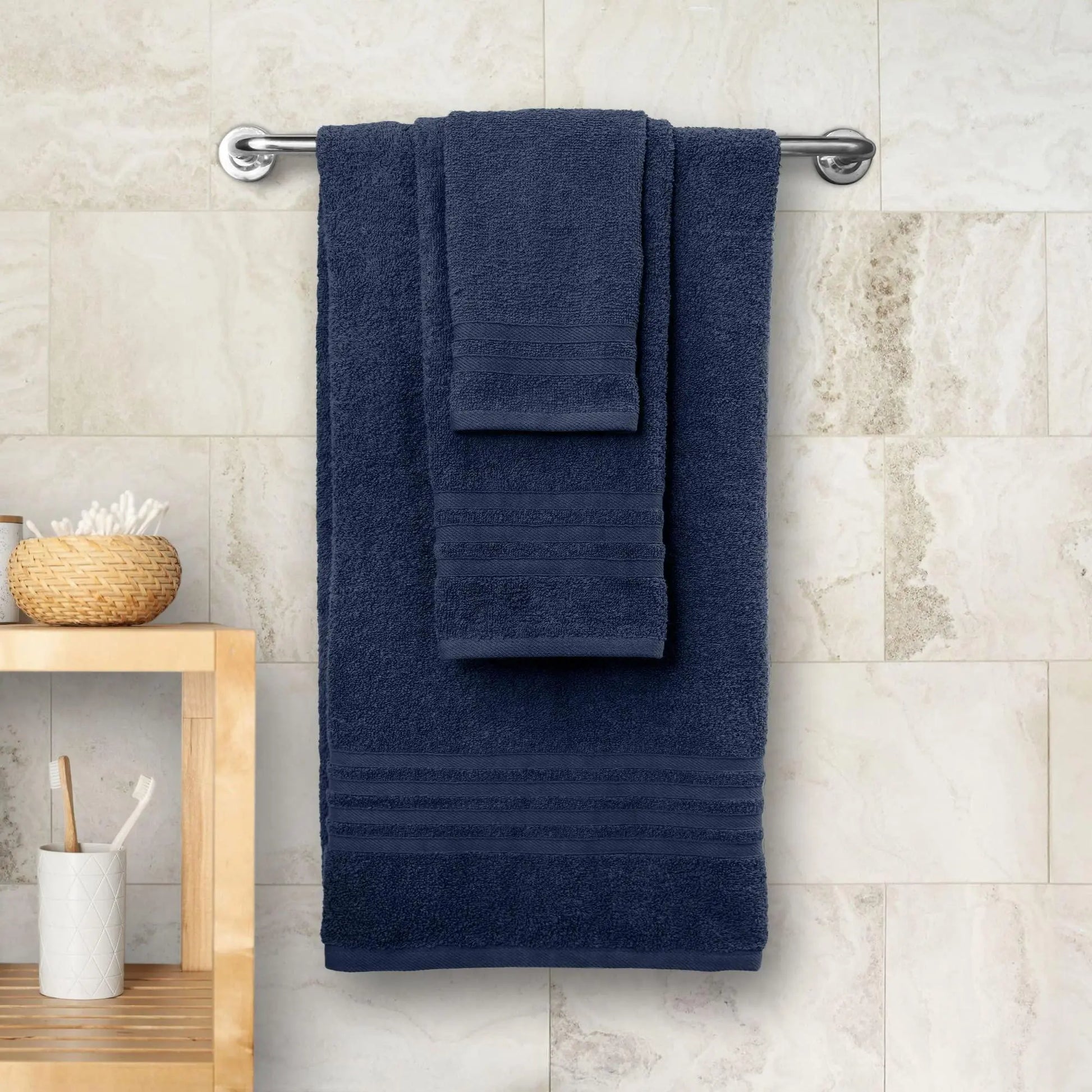 12 Piece Bath Towel Set for Bathroom Wealuxe Collection 2 Bath Towels 4 Hand Towels 6 Washcloths 100% Cotton Soft and Plush Highly Absorbent Soft Towel for Hotel & Spa Navy Blue Wealuxe