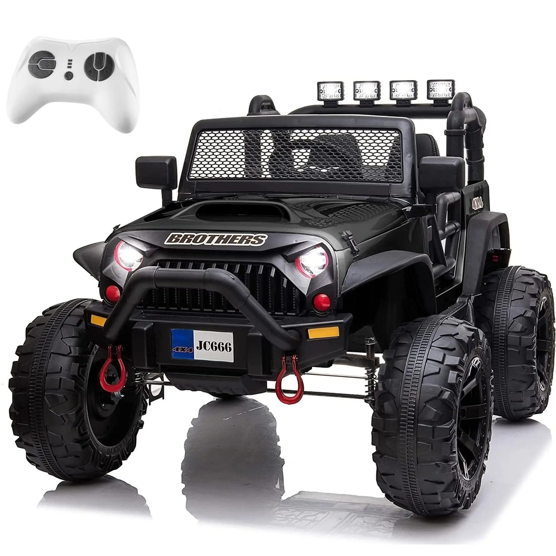 Black 48.4" Large Ride On Car for Kids, Battery Powered Electric Car with 2 Seats, Remote Control, 14" Large Suspension Wheels, LED Lights, Music, Bluetooth for Boys & Girls FX070