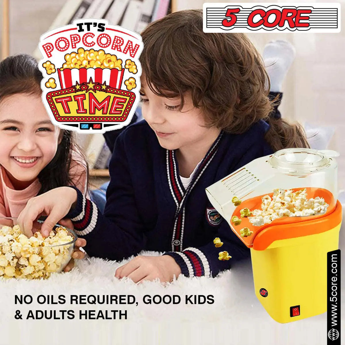 5 Core Popcorn Machine 16 Cup Capacity Hot Air Popper 5 Core