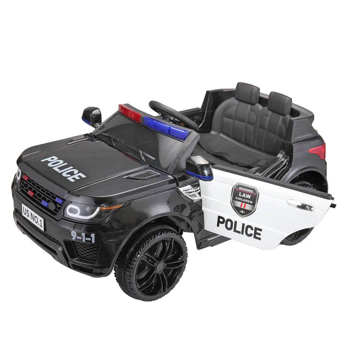 12V Kid Ride on Police Car with Parental Remote Control, Battery Powered Electric Truck with Siren, Flashing Lights,Music, Spring Suspension, Black FX070